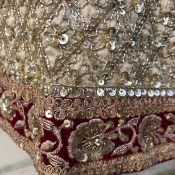 Indian Bridal Lehenga Deep Red velvet/silk - Picture 11 of 12